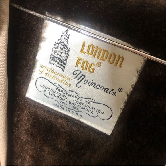 London Fog men 46R vintage fur trim beige mens trench coat button down - Picture 4 of 5